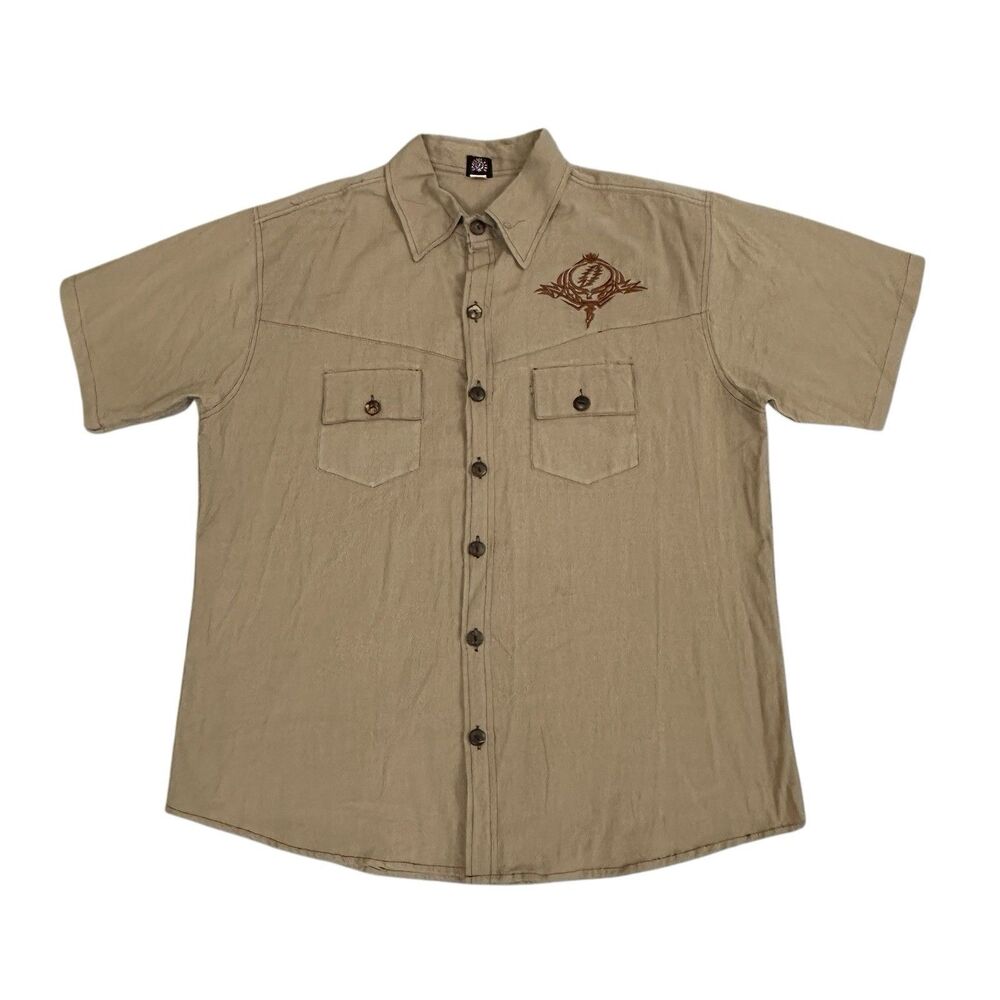VTG Grateful Dead Brown Button Up Shirt Deadhead Band Casual Camp Shirt Men’s XL